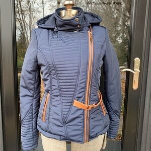 Tea U Rose Navy Cognac Coat Size Small